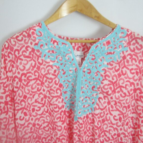 Tommy Bahama Womens One Size Pink White Aqua Blue Cotton Cover Up Tassles O/S - Picture 5 of 9